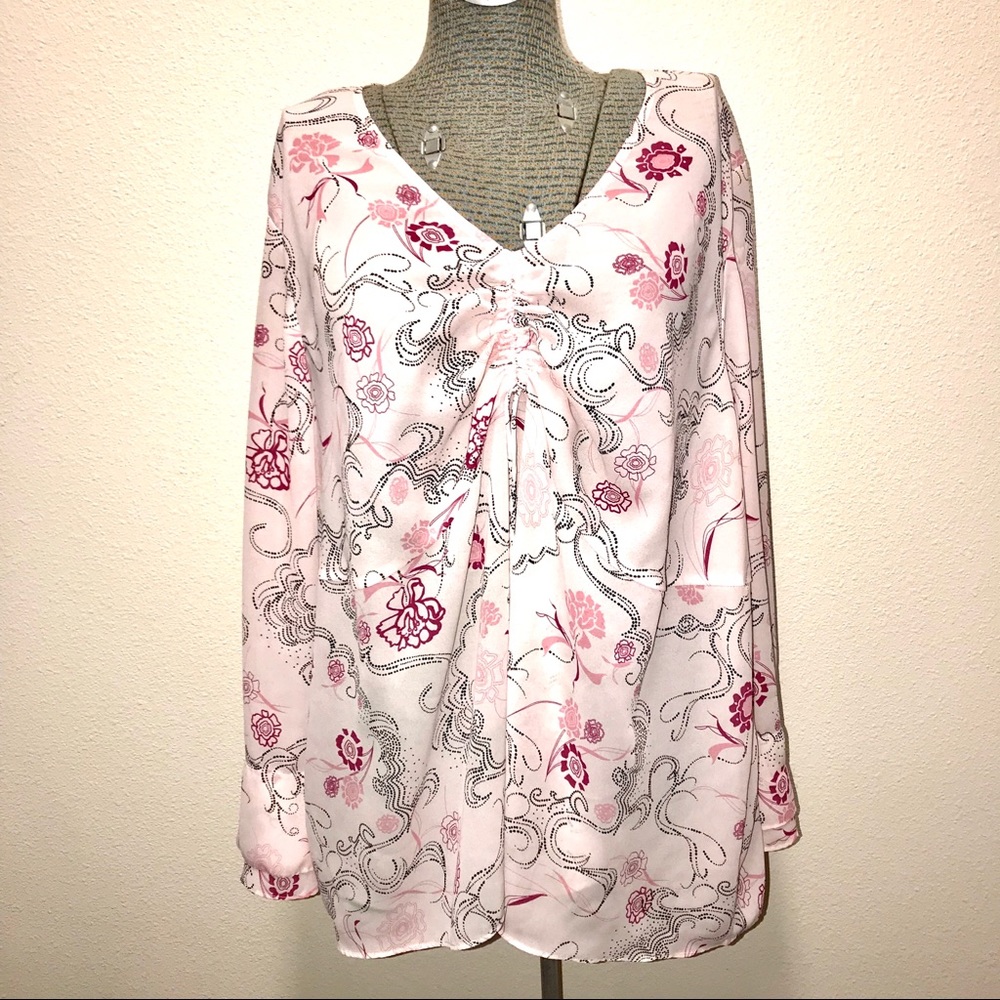 Lane Bryant Pink Long Sleeve Blouse Flowers 26/28